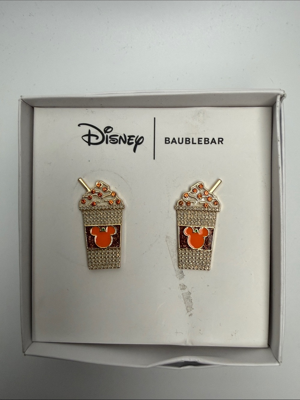 BaubleBar Gold-Tone Orange Enamel Mickey Drink Stud Earrings